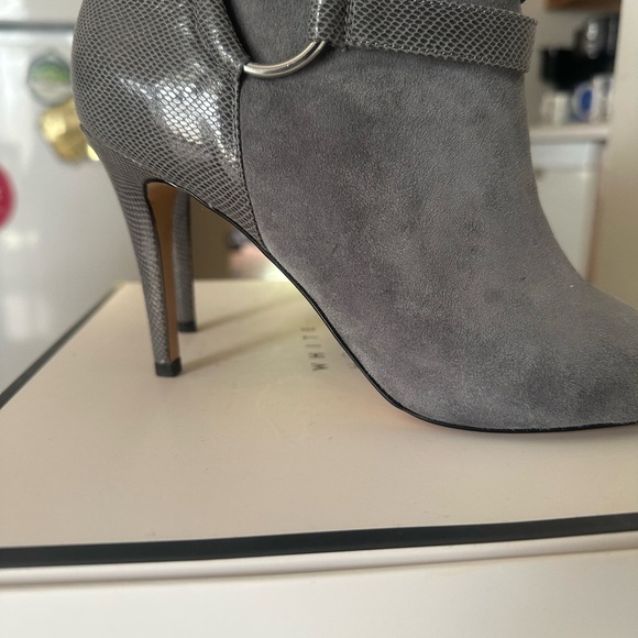 Gray Women's Peep-Toe Ankle Boots - Picture 3 of 7